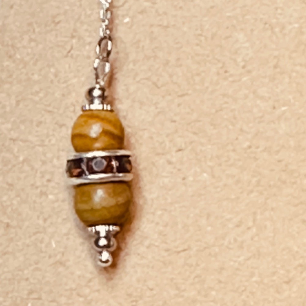 Wooden/Picture Jasper Round Crystal Earrings w/Smoky Quartz Colored Rondelles - Picture 3 of 8